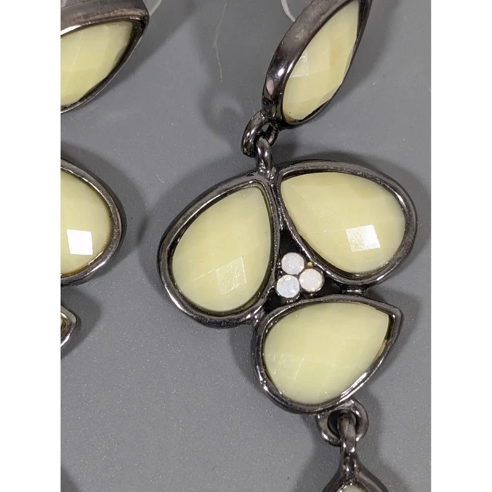 Gunmetal Gray Green Faceted Chandelier Dangle‎ Earrings Boho Statement Pierced